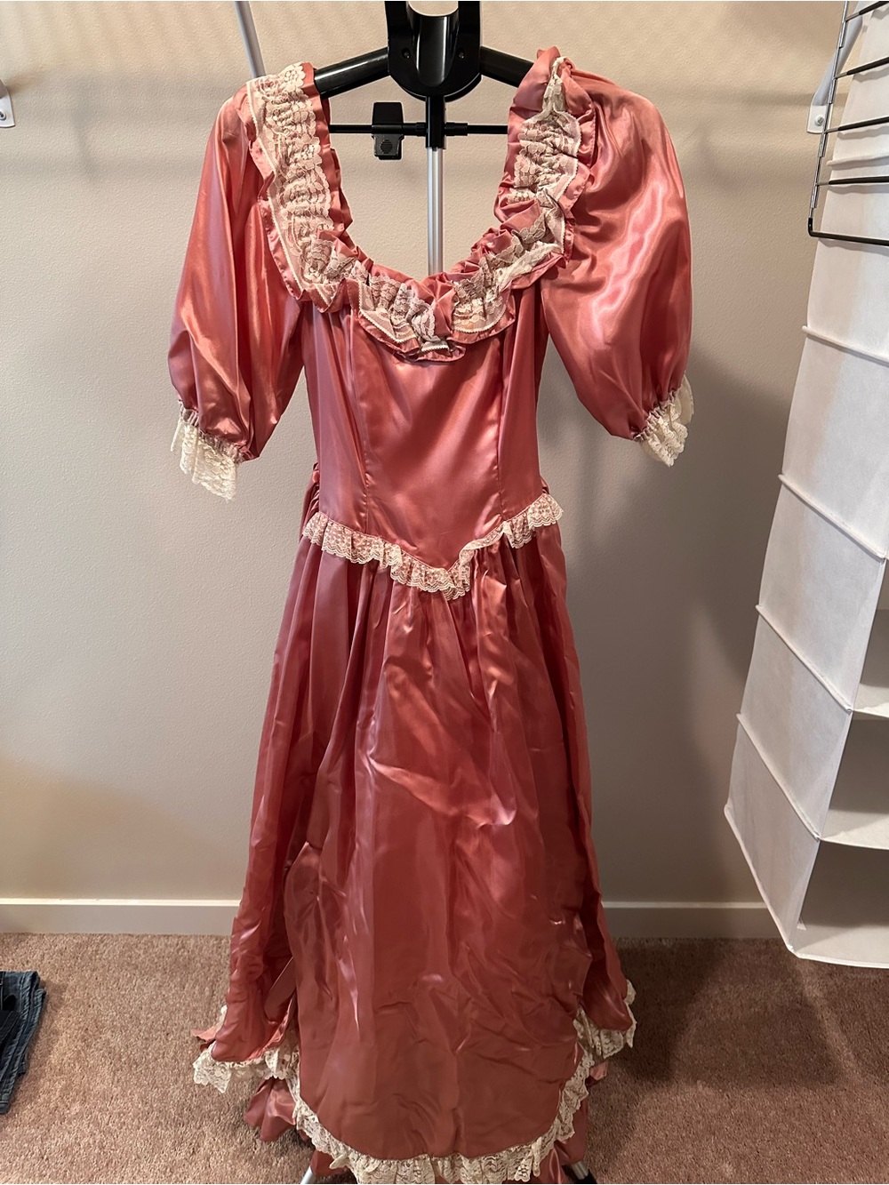 Vintage Costume Maxi Dress in Dusty Rose with Lace Trim